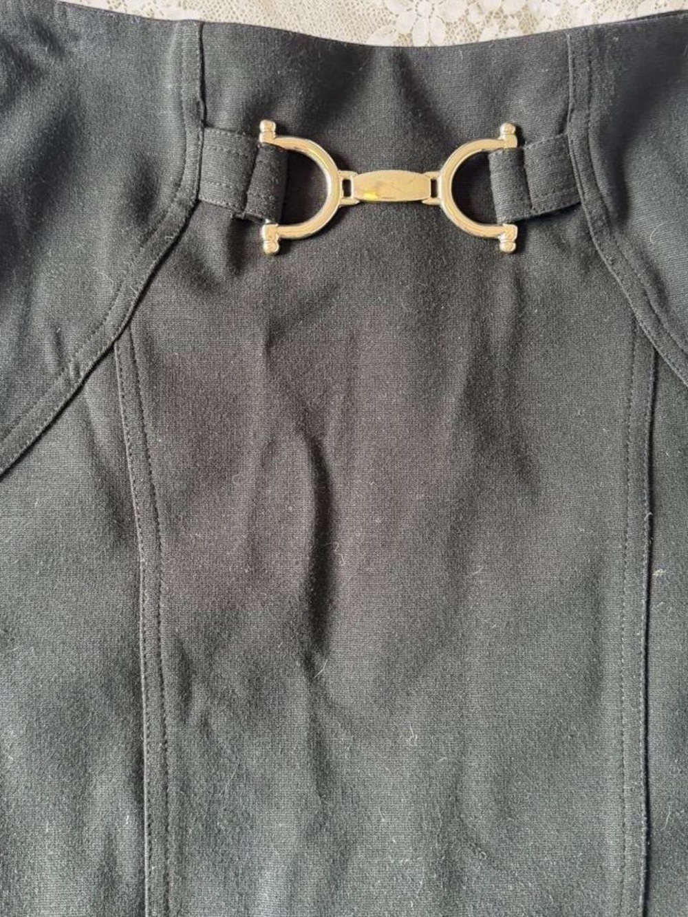 CACHE Y2K Black Mini Skirt Gold Horsebit Hardware Size 0